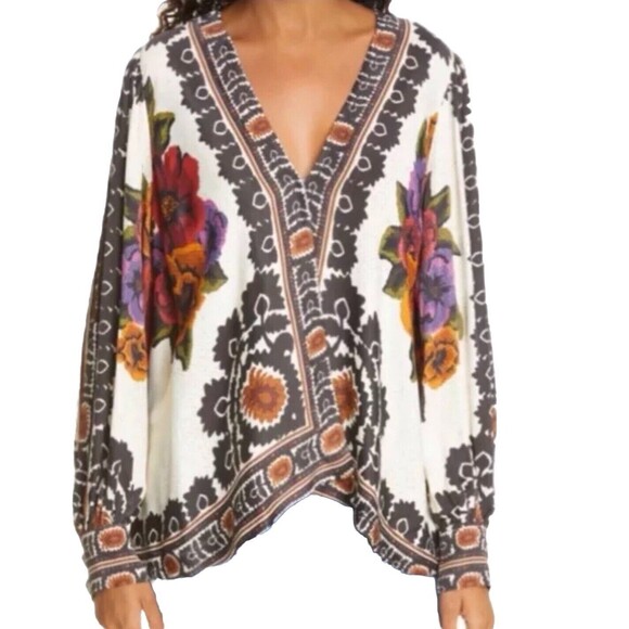 Farm Rio Flower Tapestry Popover Blouse Sz X Small EUC - Picture 7 of 15